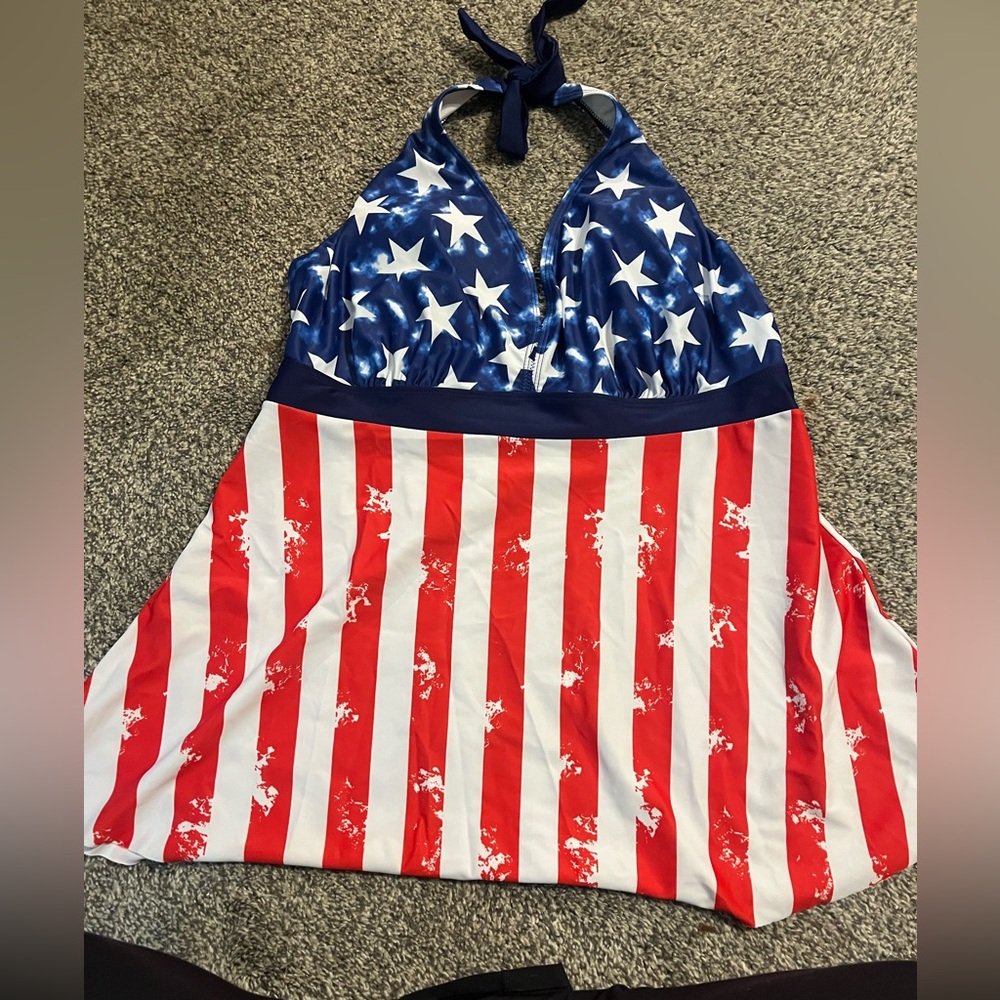 SHEIN Blue and Red Star Striped Swim Dress